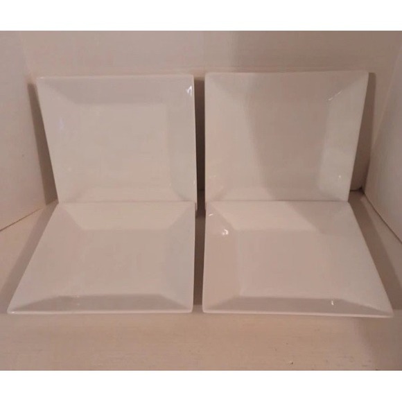 Food Network Porcelain 10" Square Dinner Plates Set 4 Whipped Cream White Bevel - Picture 7 of 13